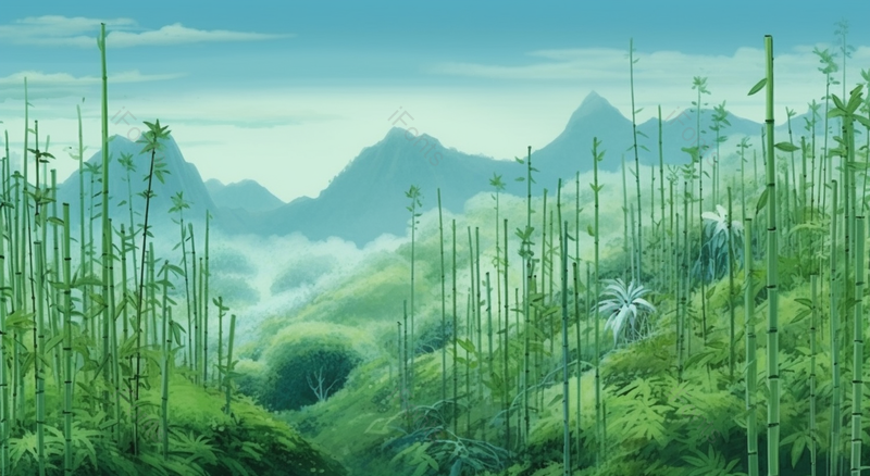绿色山中竹林远景插画,插画/手绘图,插画/手绘图库,插画/手绘图下载,插画/手绘